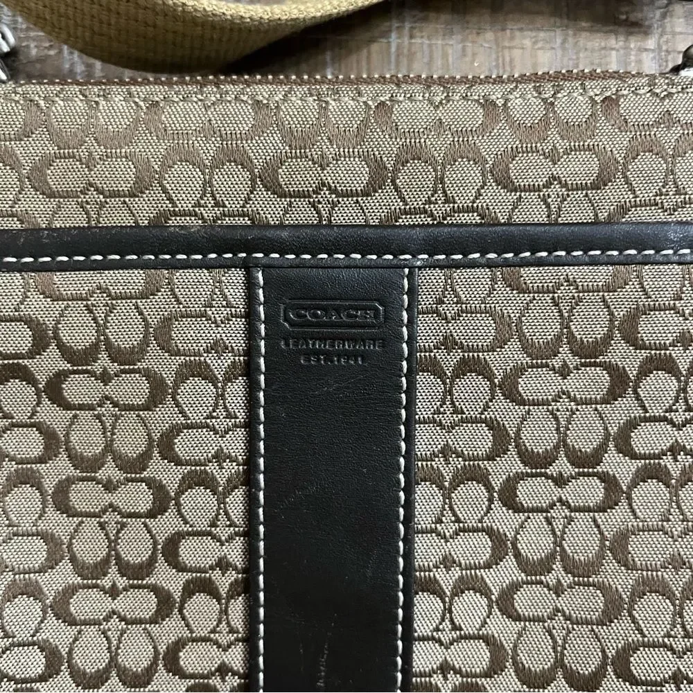 Coach Canvas Leather Trim Tan Brown Crossbody Filebag Signature Travel Purse Y2K